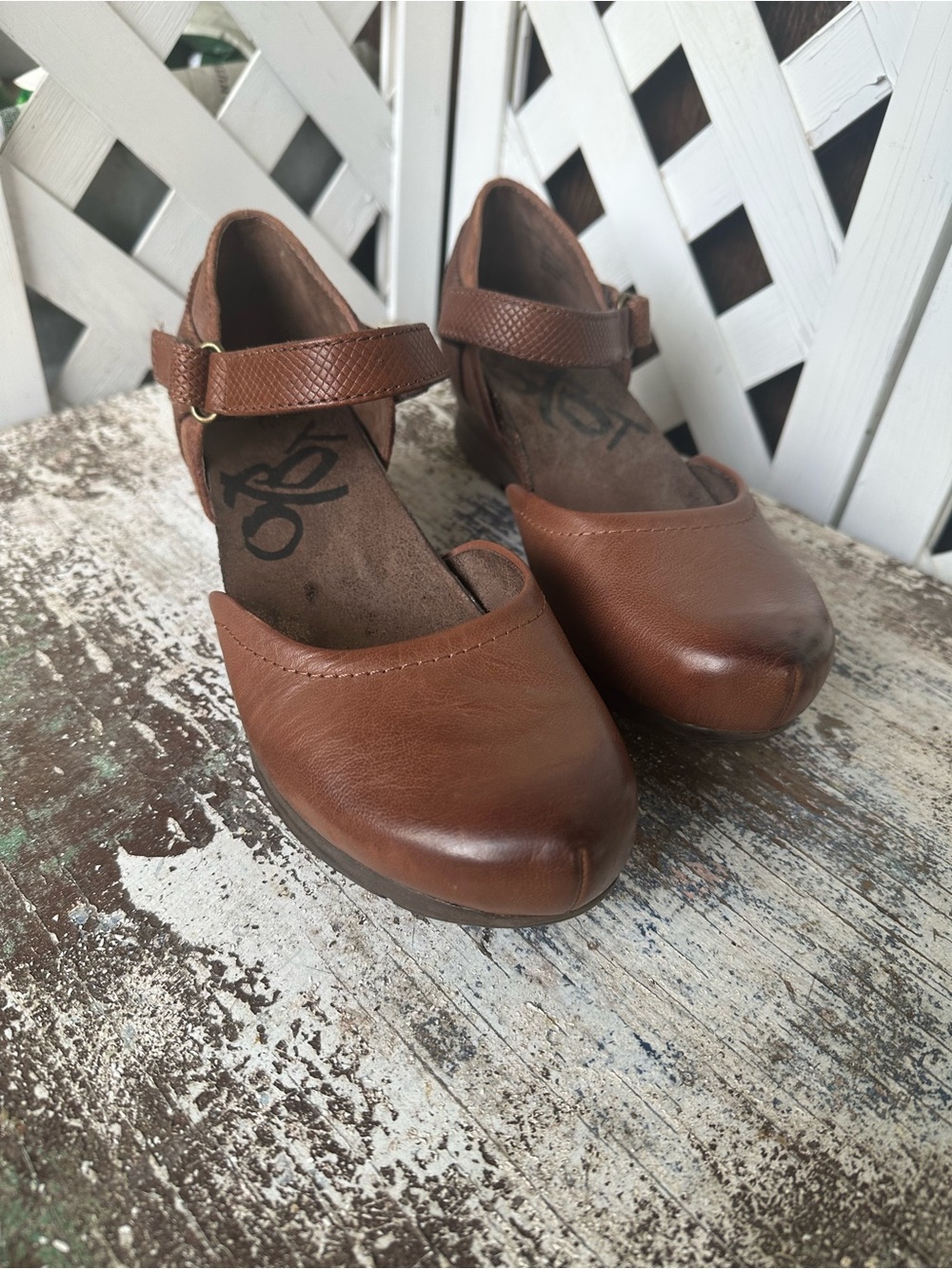OTBT Women’s Brown Leather Mary Jane Heels with Ankle Strap